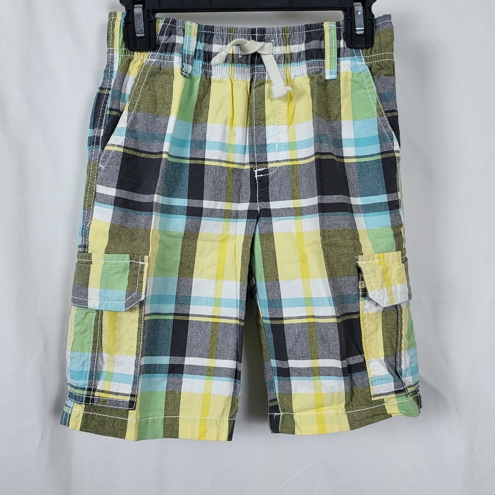 Gymboree Boys 2018 Yellow Gray‎ White Plaid Elastic Waist Cargo Shorts Size 7